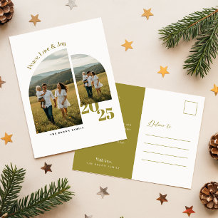 Cartes Pour Fêtes Annuelles Arc Élégant Famille Géométrique Deux Photos Noël
