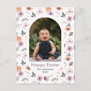 Cartes Pour Fêtes Annuelles Arc élégant Fleurs de printemps Photo de famille d