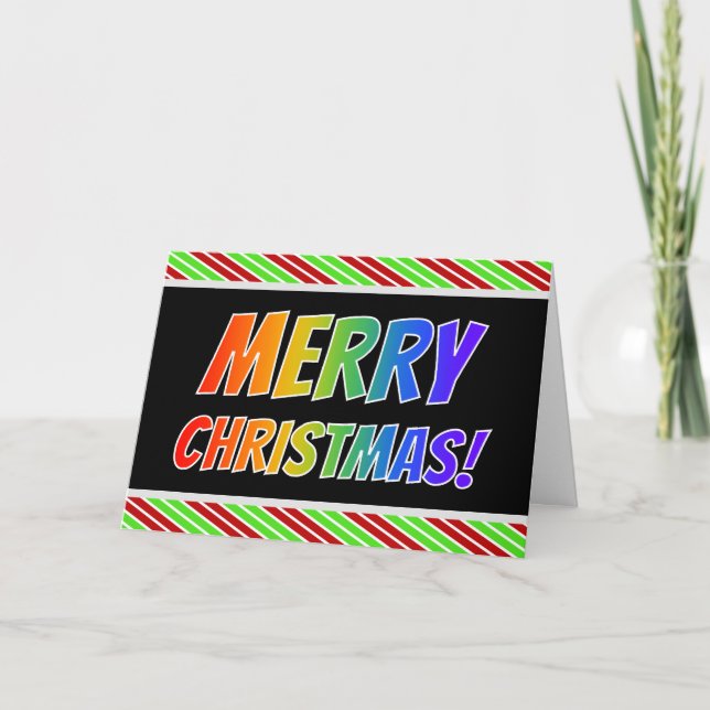 Cartes Pour Fêtes Annuelles Arc-en-ciel "JOYEZ NOËL !" + Stripes de Noël (Devant)