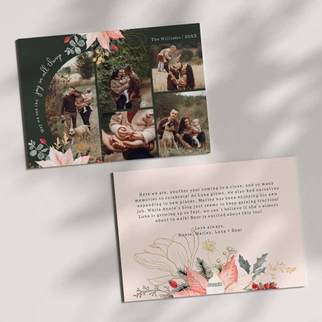 Cartes Pour Fêtes Annuelles Arc Floral D'Hiver Joie En Toutes Choses Cinq Phot (Créateur téléchargé)