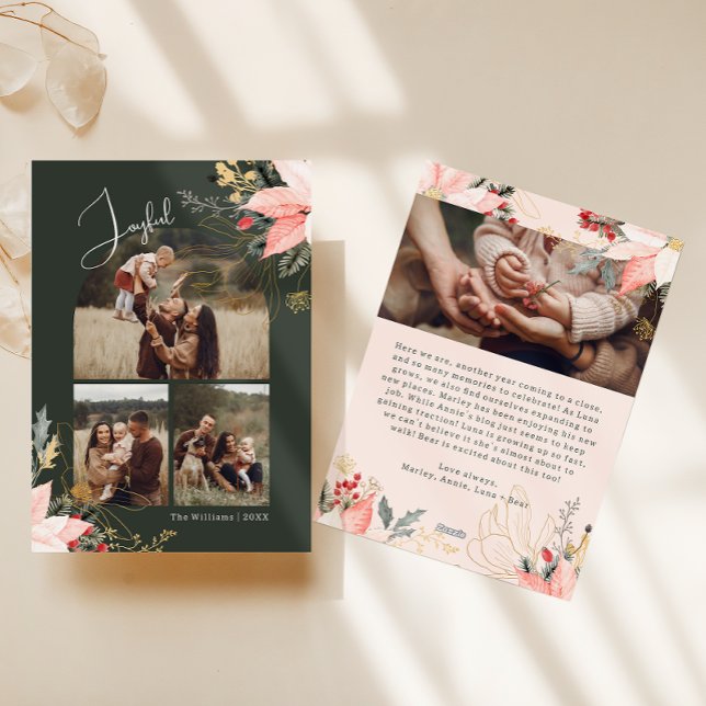 Cartes Pour Fêtes Annuelles Arc Floral d'hiver Joyeux Quatre photos Noël (Créateur téléchargé)