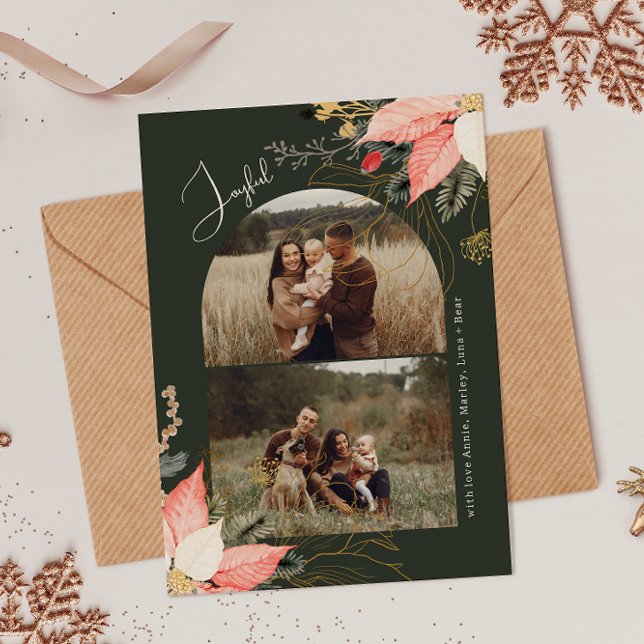 Cartes Pour Fêtes Annuelles Arc Floral d'hiver moderne Joyeux Deux photos (Créateur téléchargé)