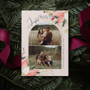 Cartes Pour Fêtes Annuelles Arc Floral D'Hiver Moderne Rose Joyeux Deux Photo