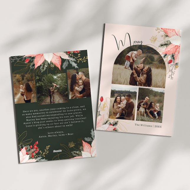 Cartes Pour Fêtes Annuelles Arc Floral d'hiver rose Joyeux Six Photo Noël (Créateur téléchargé)