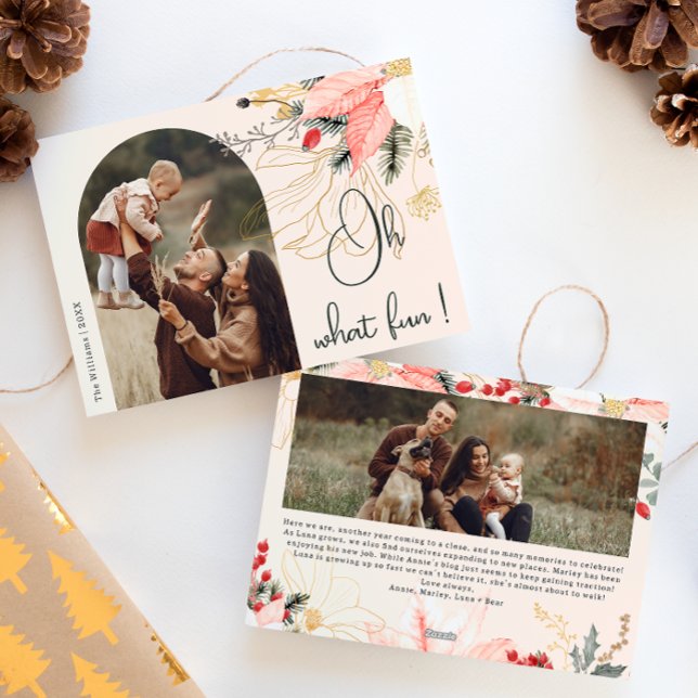 Cartes Pour Fêtes Annuelles Arc Floral d'hiver rose Oh Quel plaisir Deux photo (Créateur téléchargé)