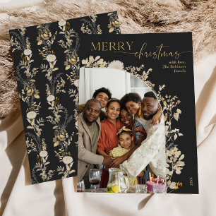 Cartes Pour Fêtes Annuelles Arc floral or de charbon moderne Noël