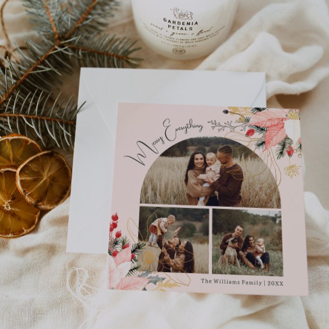 Cartes Pour Fêtes Annuelles Arc Floral Rose Joyeux Tout Trois Photo (Créateur téléchargé)