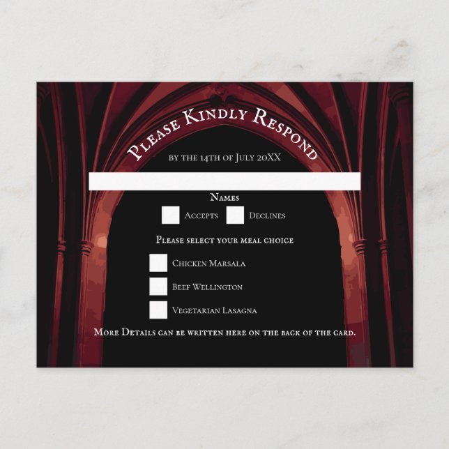 Cartes Pour Fêtes Annuelles Arc gothique Mariage élégant Noir Noir Noir Rouge (Devant)