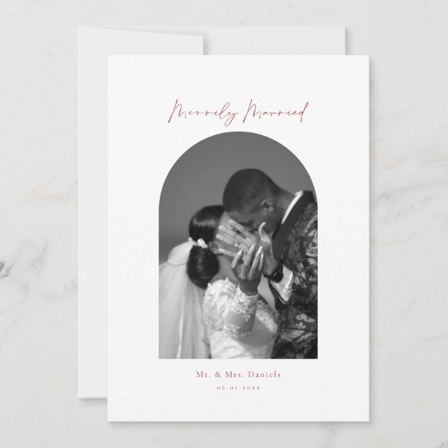 Cartes Pour Fêtes Annuelles Arc minime photo rouge mariée mariée (Devant)