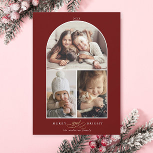 Cartes Pour Fêtes Annuelles Arc moderne 3 photo Joyeux et rouge vif
