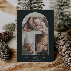 Cartes Pour Fêtes Annuelles Arc moderne 3 photo Joyeux et vert clair