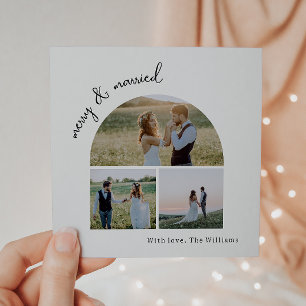 Cartes Pour Fêtes Annuelles Arc moderne Boho Green Merry & Marié Trois photos