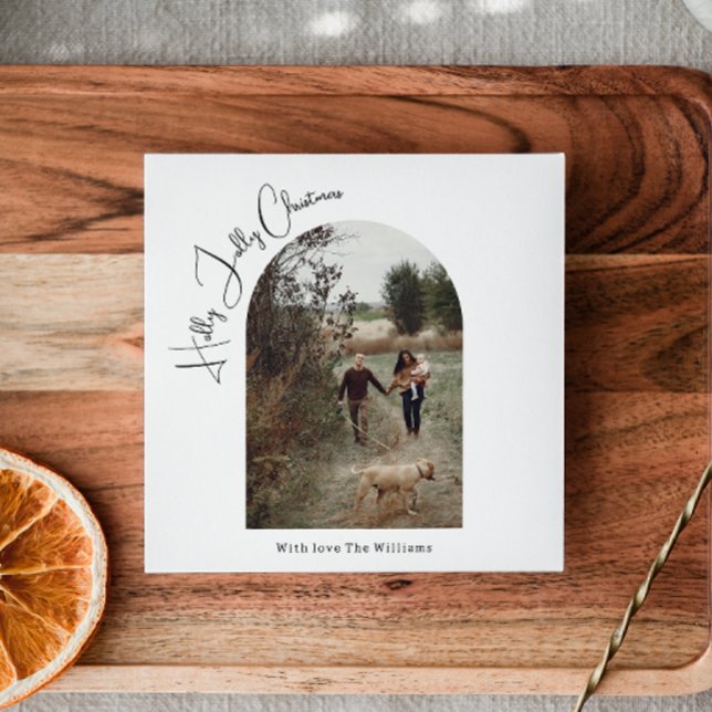 Cartes Pour Fêtes Annuelles Arc moderne Boho Holly Jolly Christmas One Photo (Créateur téléchargé)