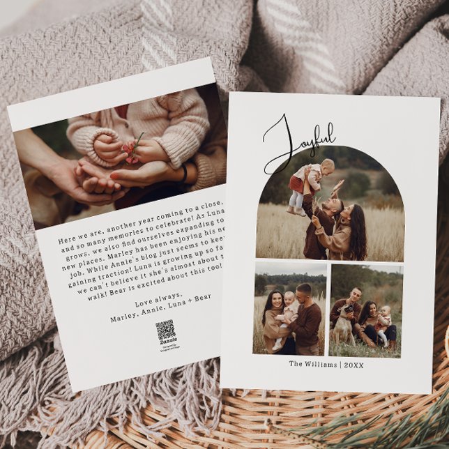 Cartes Pour Fêtes Annuelles Arc moderne Boho Joyeux Quatre photos Noël (Créateur téléchargé)