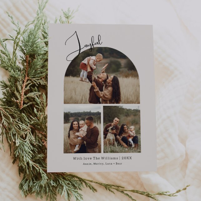 Cartes Pour Fêtes Annuelles Arc moderne Boho Joyeux Vert 3 Photo Noël (Créateur téléchargé)