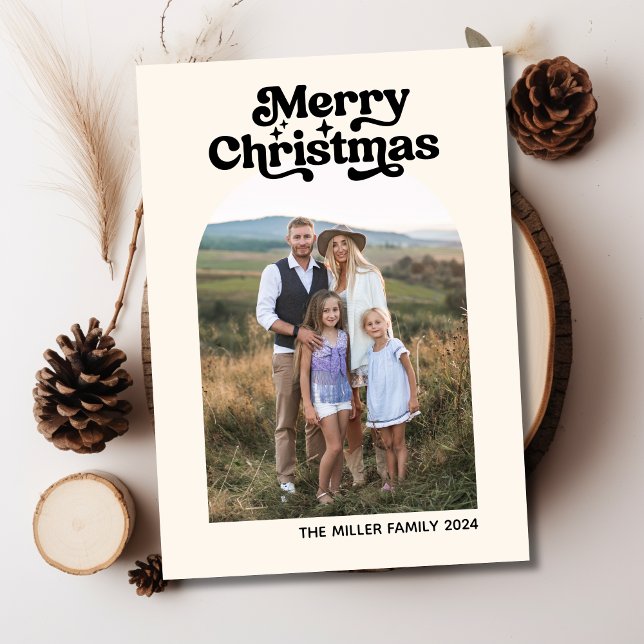 Cartes Pour Fêtes Annuelles Arc moderne Boho Une photo de famille Joyeux Noël (Créateur téléchargé)