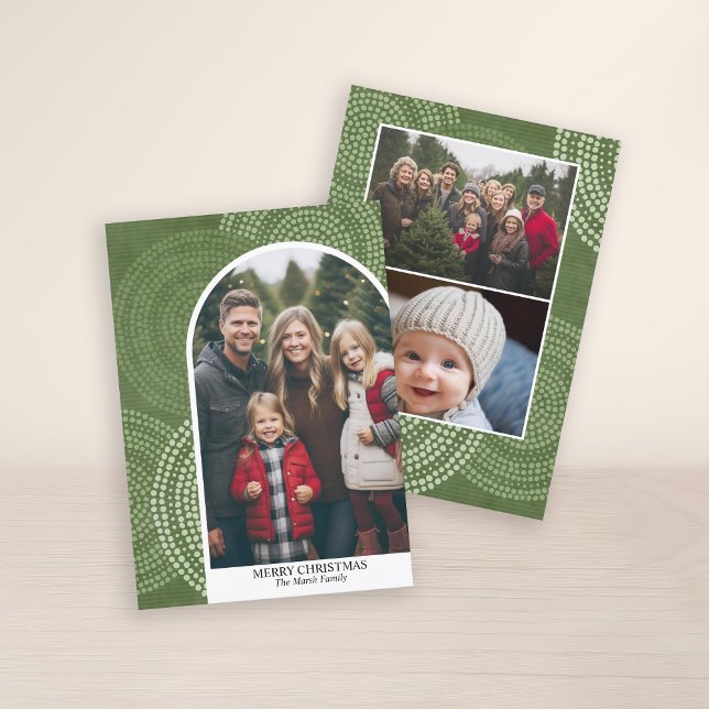 Cartes Pour Fêtes Annuelles Arc moderne photo Joyeux Noël Cercles Abstraits (3 Photo Christmas Card with Boho Watercolor Pattern and Photo Arch - Print and Download Option)