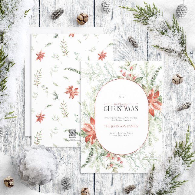 Cartes Pour Fêtes Annuelles Arc moderne Poinsettia Berry Joyeux Noël (Créateur téléchargé)