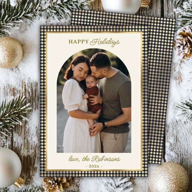 Cartes Pour Fêtes Annuelles Arc Noir Rétro Plaid Photo Noël Joyeux (Créateur téléchargé)