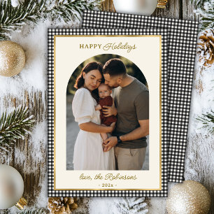 Cartes Pour Fêtes Annuelles Arc Noir Rétro Plaid Photo Noël Joyeux