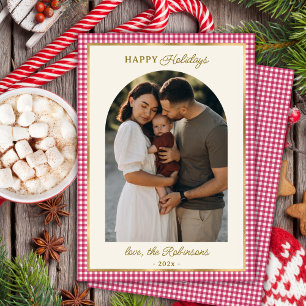 Cartes Pour Fêtes Annuelles Arc rouge rétro plaqué or photo Noël Joyeux