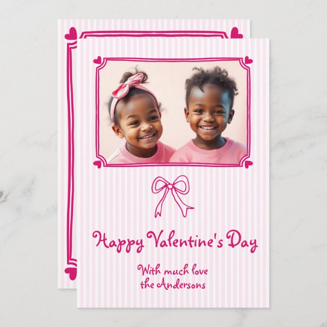 Cartes Pour Fêtes Annuelles Arc tiré à main rose Saint Valentin photo Fête (Devant / Derrière)