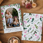 Cartes Pour Fêtes Annuelles Arc vert botanique rose pâle 1 Photo<br><div class="desc">Cette collection présente des fleurs rose vif d'aquarelle,  des baies et de la verdure hivernale avec typographie moderne et élégante,  avec un motif botanique d'hiver.</div>