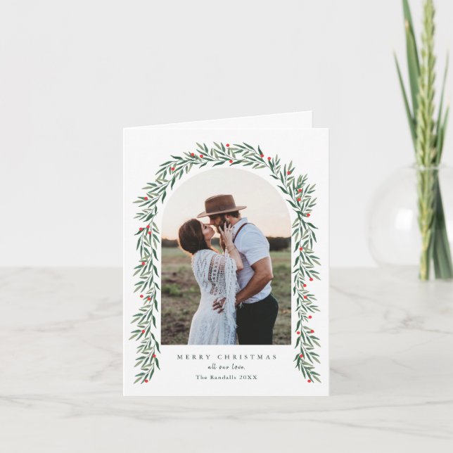 Cartes Pour Fêtes Annuelles Arc vert élégant Moderne 2 Photo Noël (Devant)