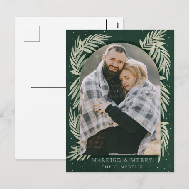 Cartes Pour Fêtes Annuelles Arc vert en argent Joyeux Arc Photo botanique (Devant / Derrière)