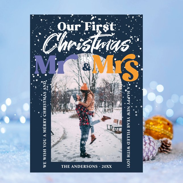 Cartes Pour Fêtes Annuelles Arch Blue Premier Noël Mr et Mme Couple Photo (Créateur téléchargé)