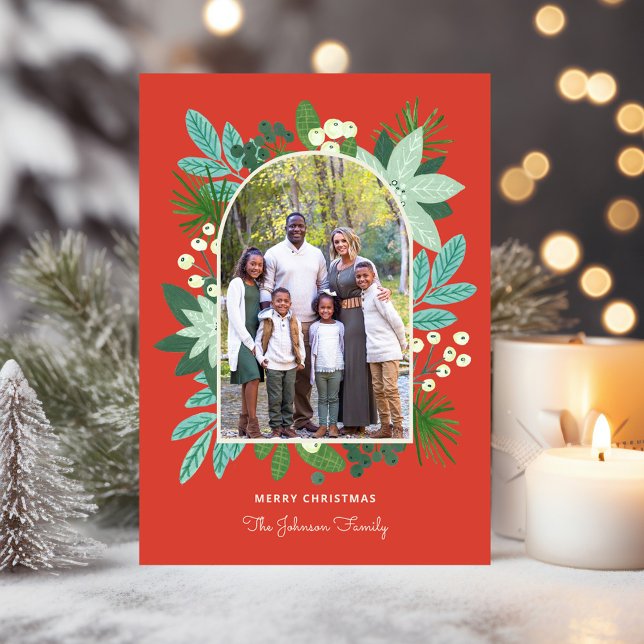 Cartes Pour Fêtes Annuelles Arch Frame Floral Joyeux Noël Photo (Arch Frame Floral Merry Christmas Photo Holiday Card)