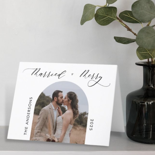 Cartes Pour Fêtes Annuelles Arch Photo Moderne Joyeux Marié Mariage Noël (Créateur téléchargé)