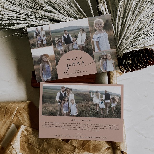 Cartes Pour Fêtes Annuelles Arch Saumon moderne famille multi-photo Qu'est-ce  (Créateur téléchargé)