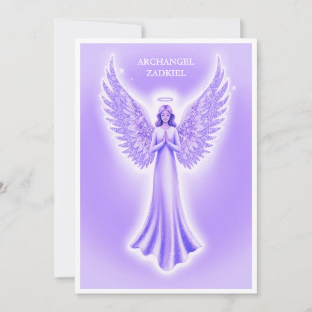 Cartes Pour Fêtes Annuelles Archangel Zadkiel Noël Violet Et Blanc (Devant)