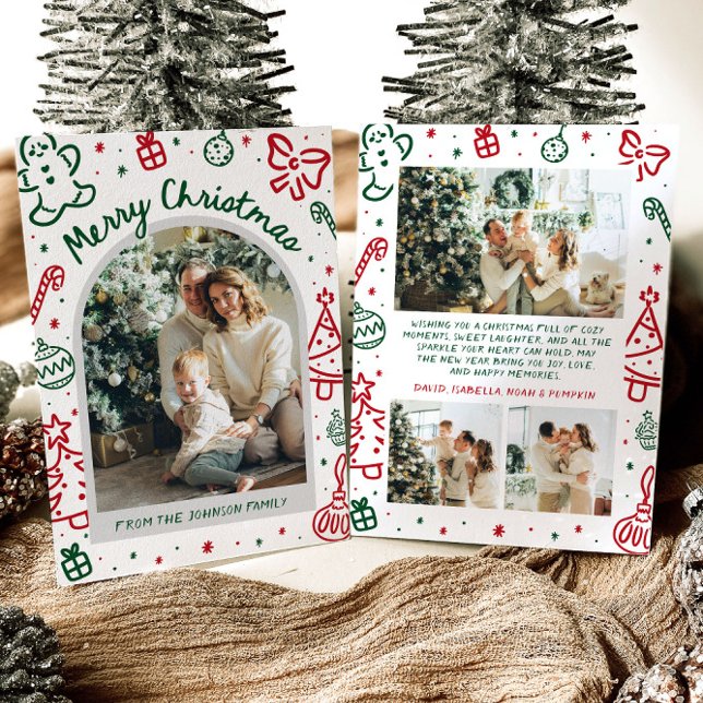 Cartes Pour Fêtes Annuelles Arche à main fantaisie photo Joyeux Noël (Whimsical Hand Drawn Arch Photo Merry Christmas Holiday Card)