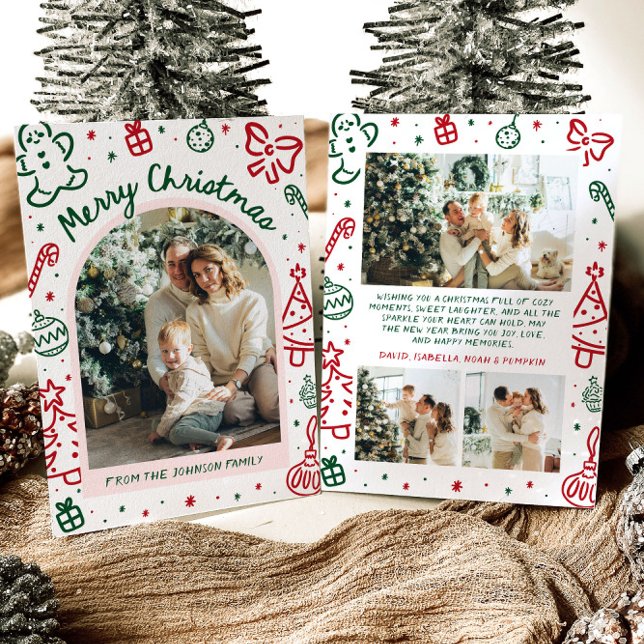 Cartes Pour Fêtes Annuelles Arche à main fantaisie photo Joyeux Noël (Whimsical Hand Drawn Arch Photo Merry Christmas Holiday Card)