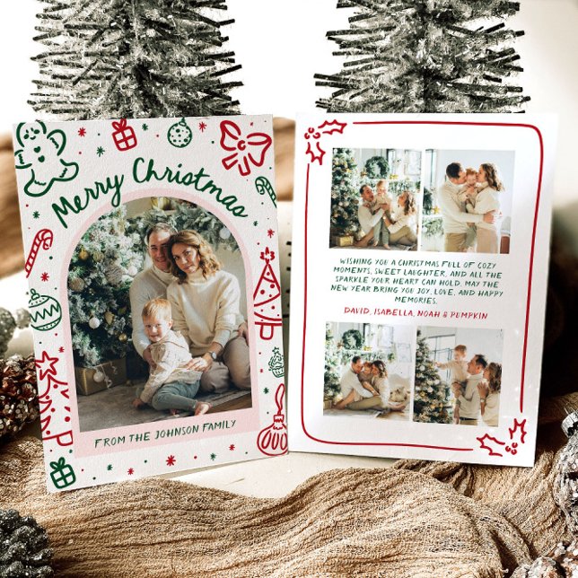 Cartes Pour Fêtes Annuelles Arche à main fantaisie photo Joyeux Noël (Whimsical Hand Drawn Arch Photo Merry Christmas Holiday Card)