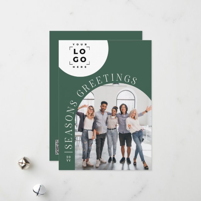 Cartes Pour Fêtes Annuelles Arche d'affaires Photo logo vert Noël (Devant/Arrière en situation)