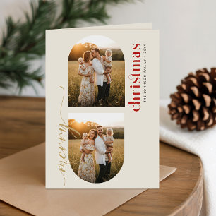 Cartes Pour Fêtes Annuelles Arche de 3 photos de Noël Beige Ivoire Famille Pli