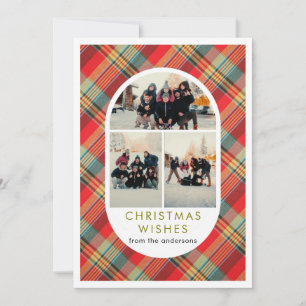 Cartes Pour Fêtes Annuelles Arche de Noël en Tartan à Carreaux Rouges 3 Photos
