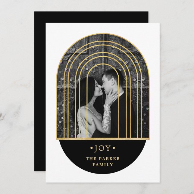 Cartes Pour Fêtes Annuelles Arche d'or | Photo de Noël noir et blanc (Devant / Derrière)
