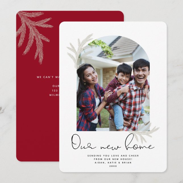 Cartes Pour Fêtes Annuelles Arche élégante | NOTRE NOUVELLE MAISON Épinette mo (Devant / Derrière)