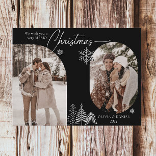 Cartes Pour Fêtes Annuelles Arche fine ligne pin 2 photo noir noël