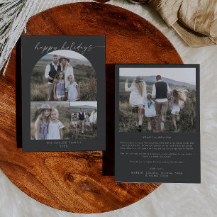 Cartes Pour Fêtes Annuelles Arche moderne Boho   Gray Photo Collage Famille