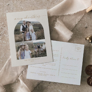 Cartes Pour Fêtes Annuelles Arche moderne Cream Photo Collage Famille Noël