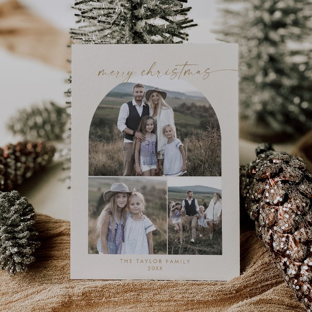 Cartes Pour Fêtes Annuelles Arche moderne | Cream Photo Collage Noël (Créateur téléchargé)