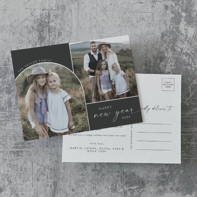 Cartes Pour Fêtes Annuelles Arche moderne | Gray 3 Photos de famille Nouvelles (Créateur téléchargé)