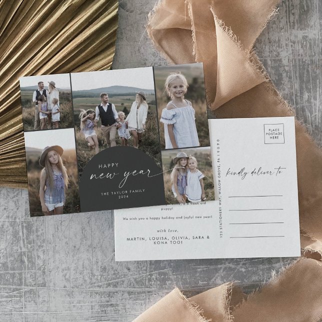 Cartes Pour Fêtes Annuelles Arche moderne | Gray Multi Photo Famille Nouvel An (Créateur téléchargé)