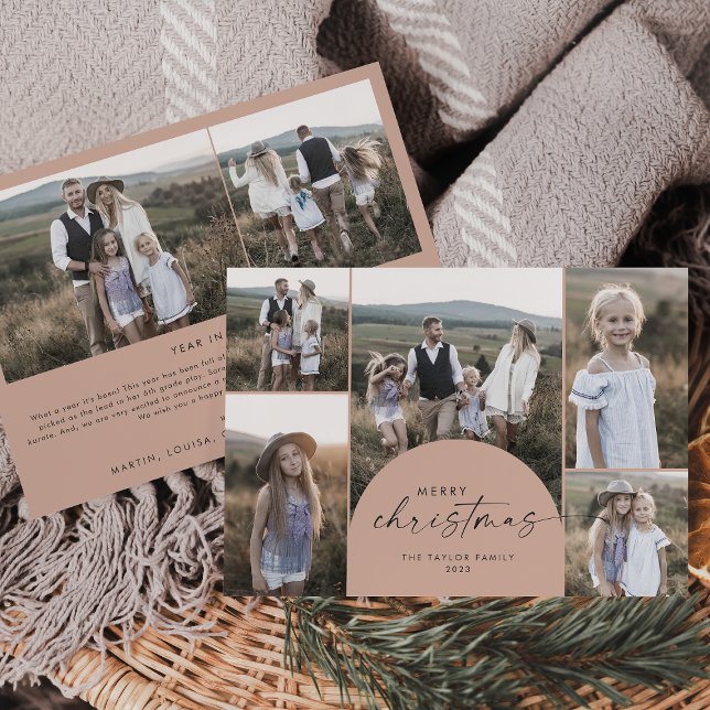 Cartes Pour Fêtes Annuelles Arche moderne | Saumon Multi Photo Famille Noël (Créateur téléchargé)