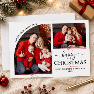 Cartes Pour Fêtes Annuelles Arche Multi Photo Collage Noël Rouge Minimal
